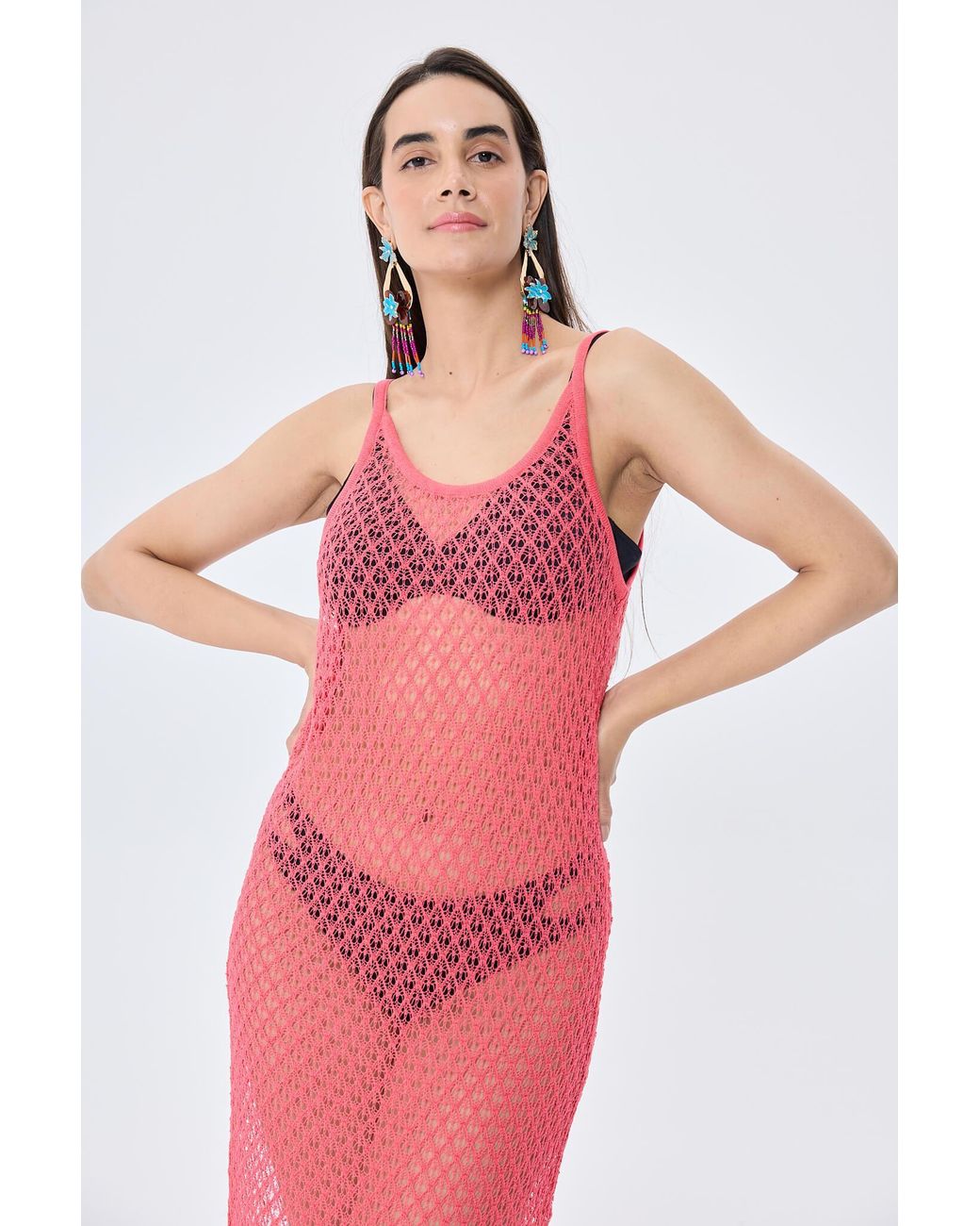 Peraluna Pink Angel Openwork Strap Long Beach Dress