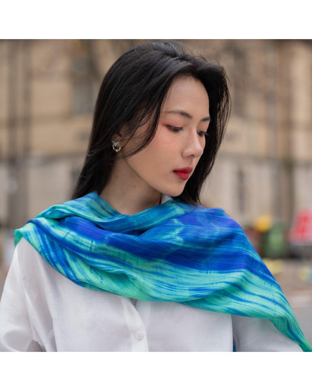 Silk and Bears Blue Forest & Ocean Brushstroke Silk Scarf – Hand-Dyed Mulberry Silk, Day Wrap & Gift
