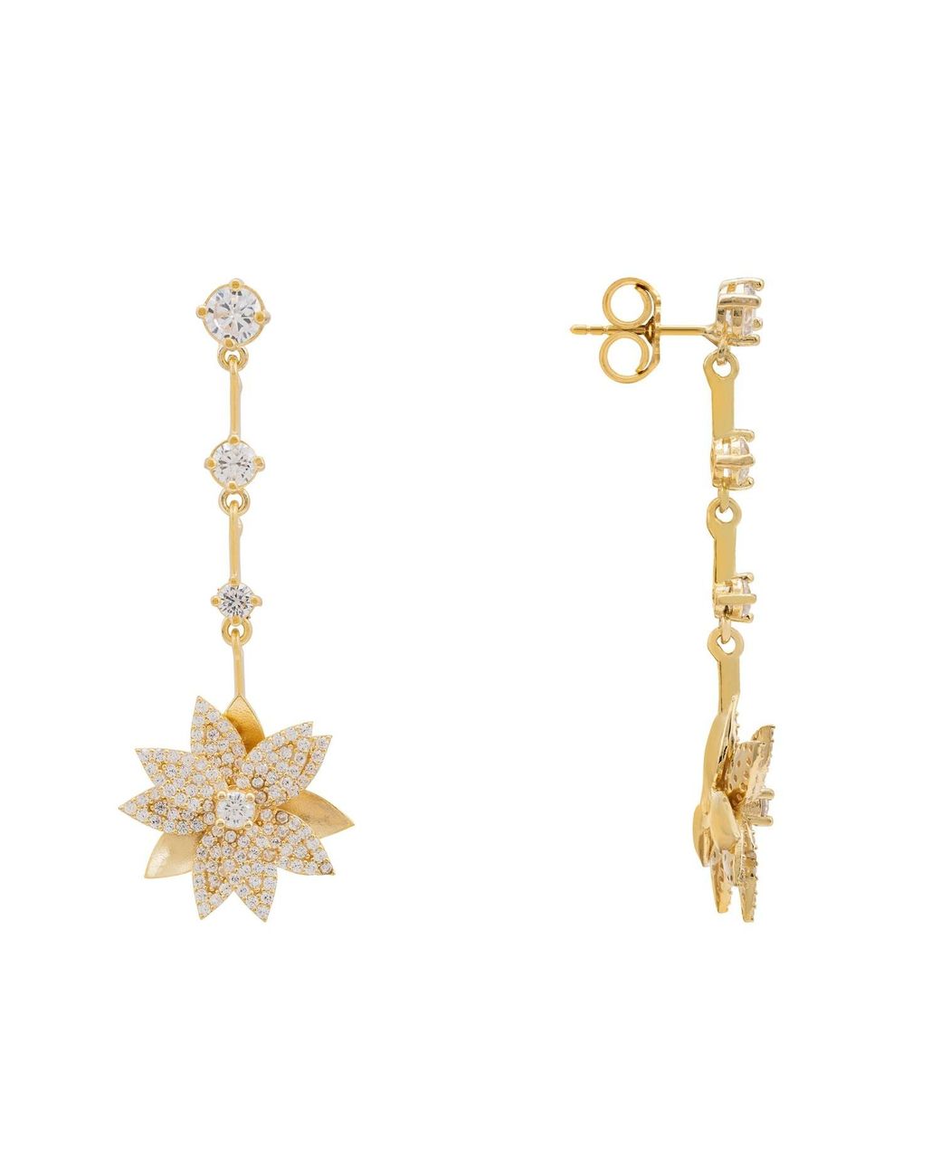 Latelita London Metallic Dahlia Drop Earrings Gold White