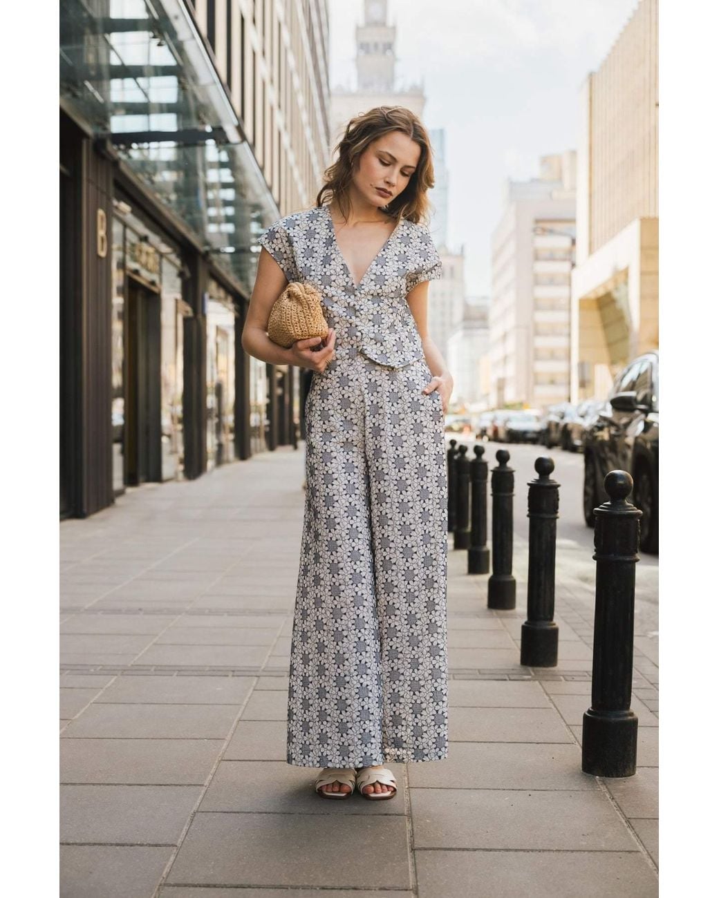 Traffic People Gray Miss Daisy And Floral Rene Wide Leg Trousers