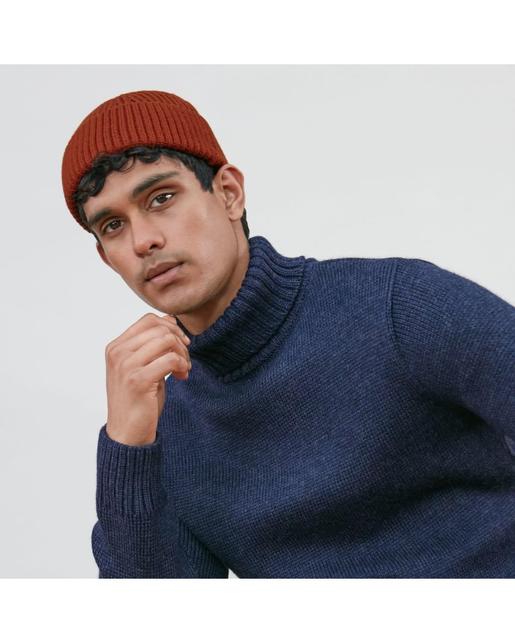 Paul James Knitwear Red Heavyweight Extra Fine Merino Caster Fisherman Beanie for men