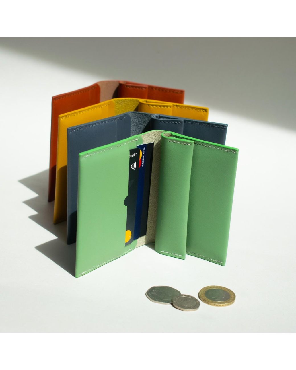 godi. Blue Handmade Leather Coin & Card Wallet for men