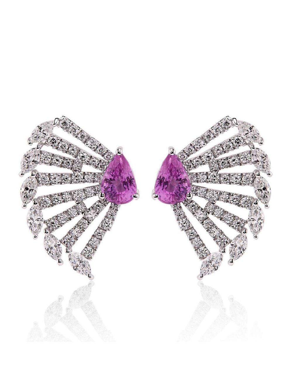 Artisan Multicolor 18K Sapphire & Diamond Fan Stud Earrings