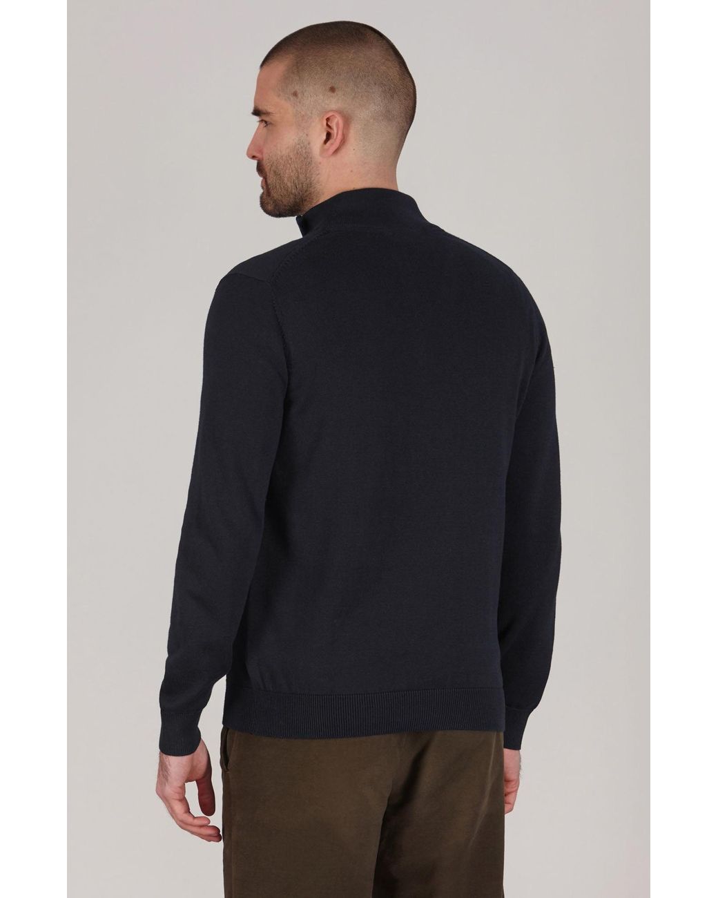 Paul James Knitwear Blue Lightweight Cotton Foster Zip Neck Jumper for men