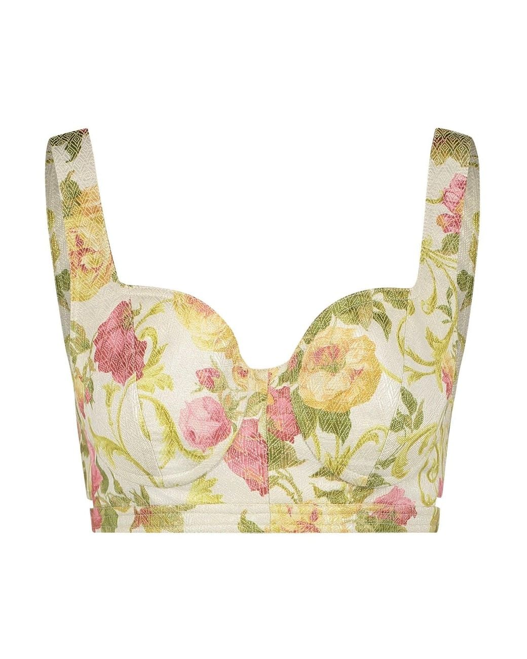 Monique Singh Yellow Iconic Romantic Indo Western Floral Jacquard Top