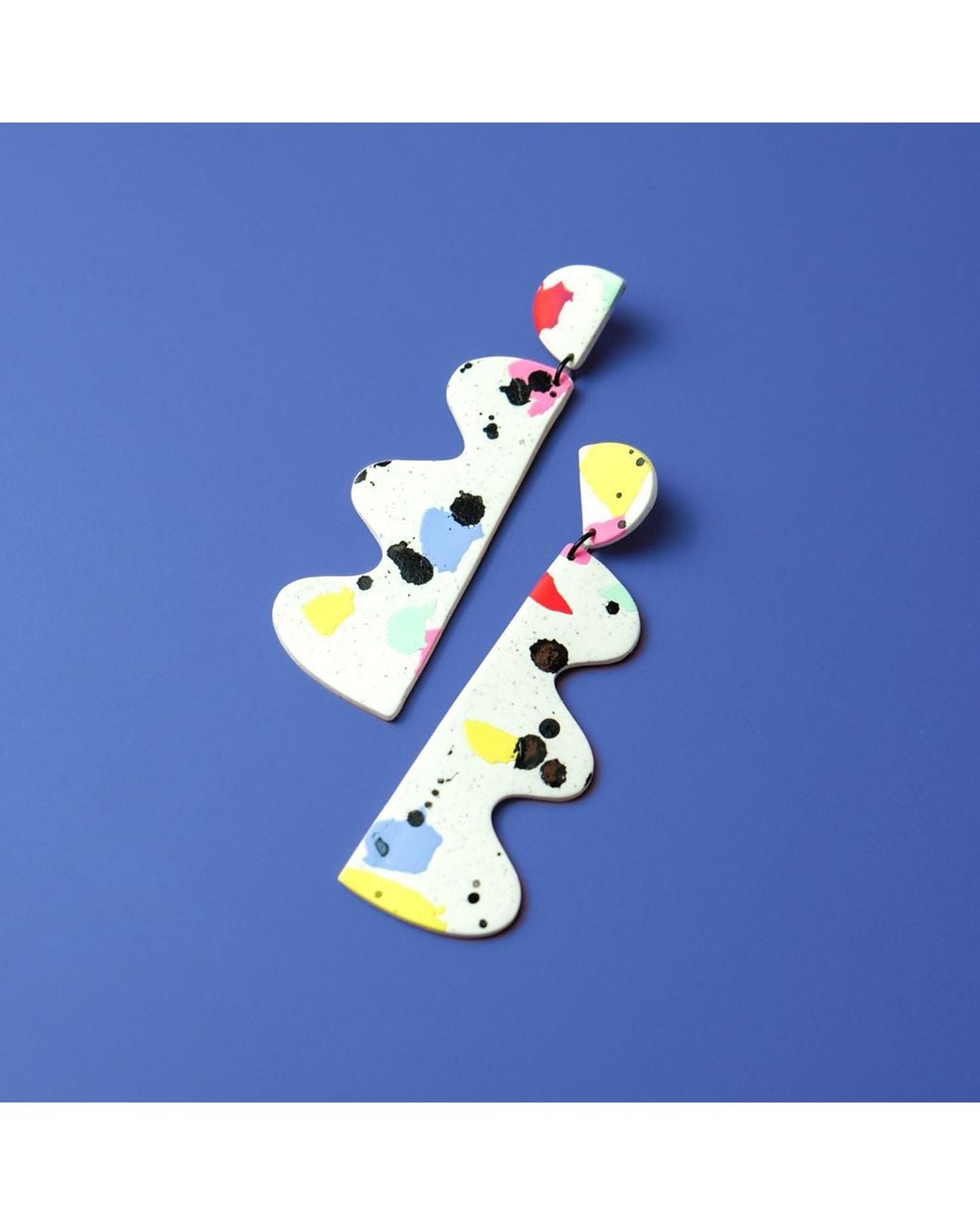 By Chavelli White Neutrals wiggles Dangly Earrings In Paint Splatter
