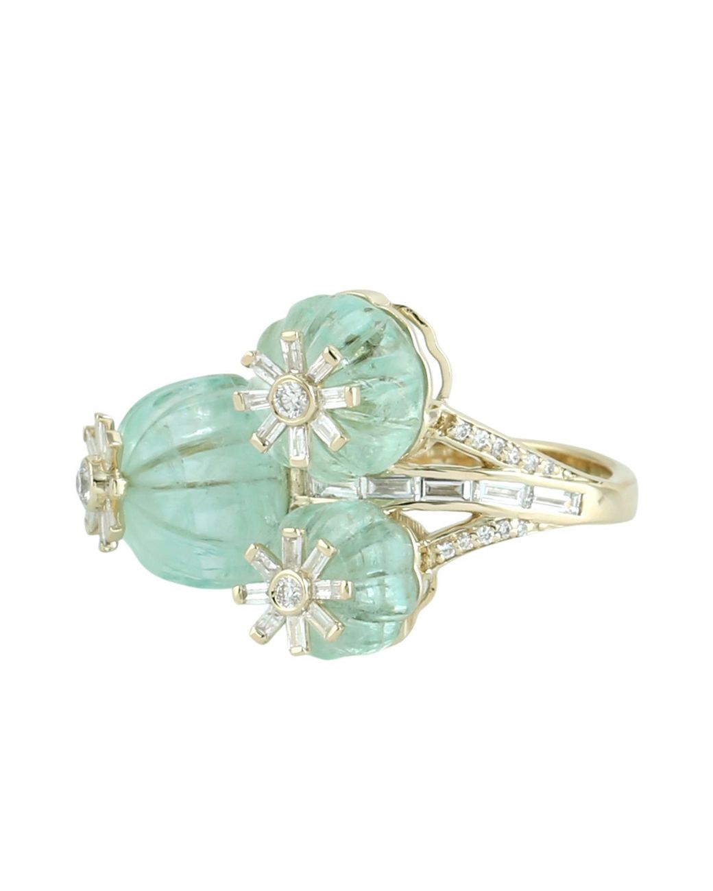 Artisan Green Carved Emerald & Diamond Cluster Ring
