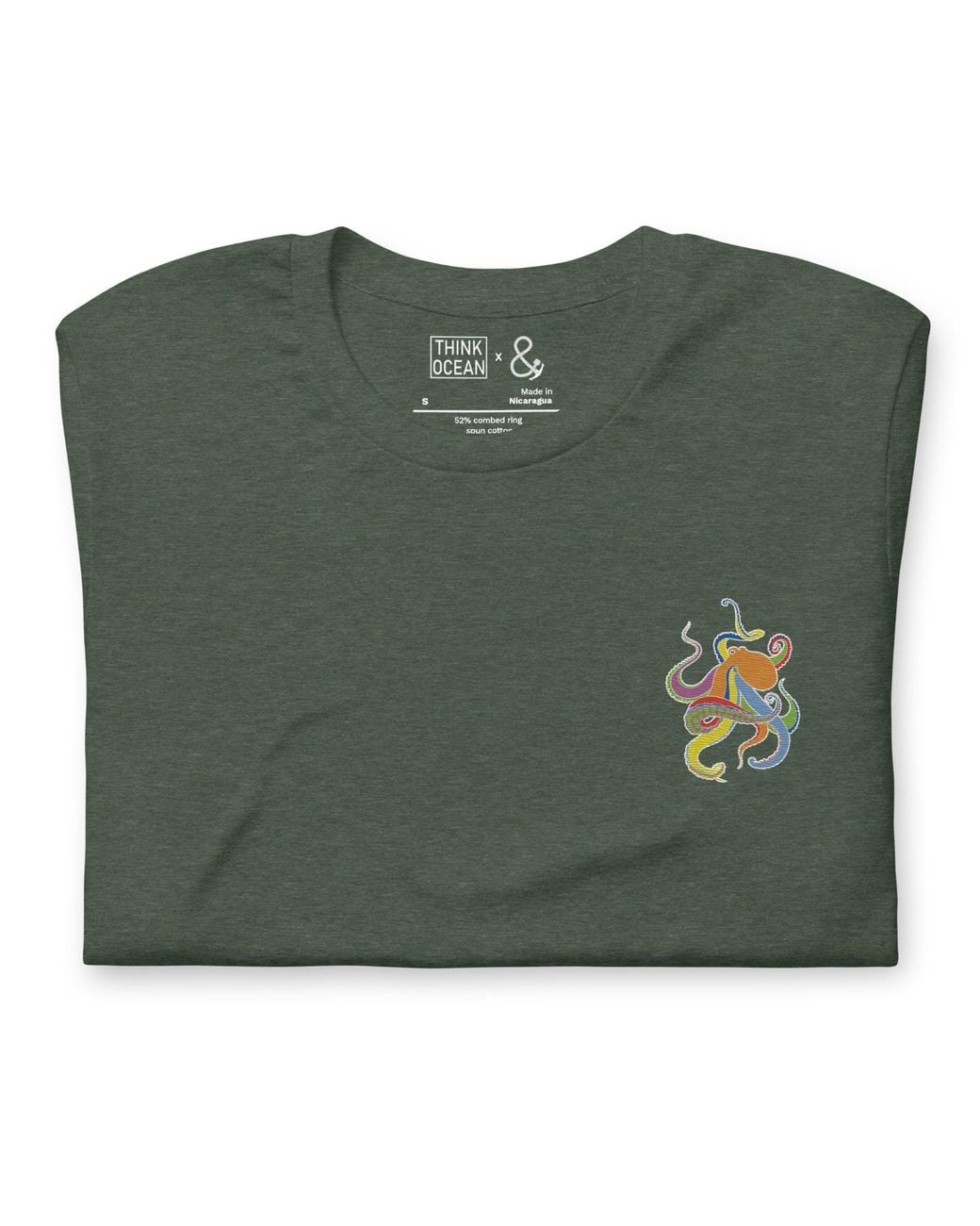 Anchor and Crew Green Forest Think Ocean Octopus Fluorescence Cotton Embroidered T-Shirt
