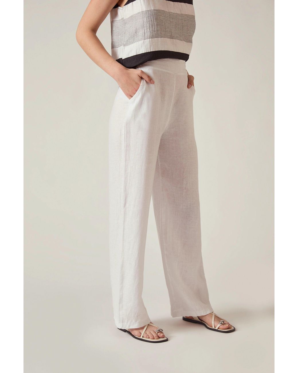 James Lakeland White Relaxed Linen Trousers