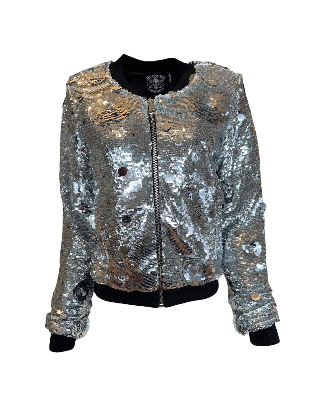 Any Old Iron Gray Petal To The Metal Sequin Bomber Jacket