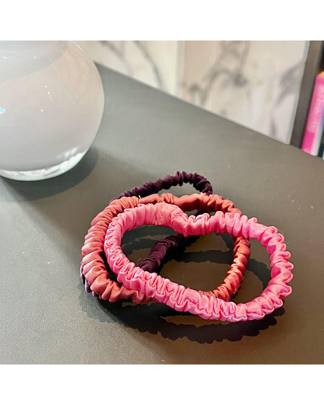Soft Strokes Silk Red Set Of Three Pure Mulberry Silk Skinny Scrunchies Weekly Special Hair Ties Pretty Petunia