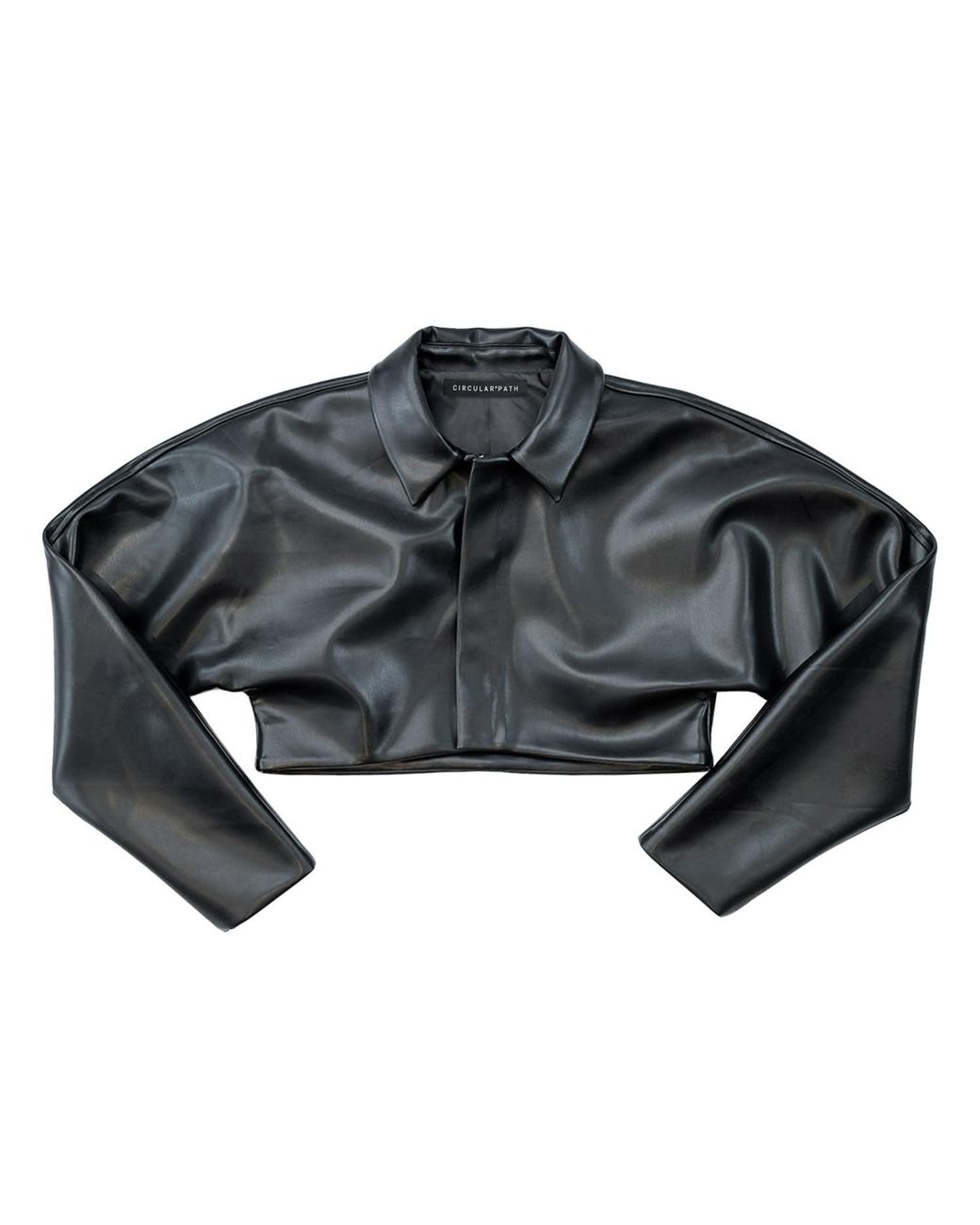 Circular Path Black Crop Vegan Leather Jacket
