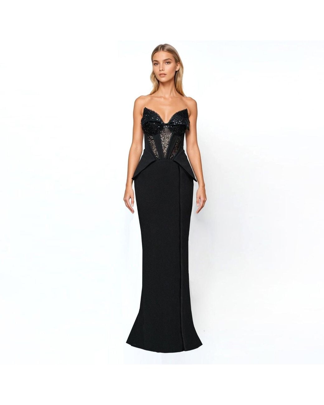 Angelika Jozefczyk Black Embellished Corset Evening Gown Glam Witch