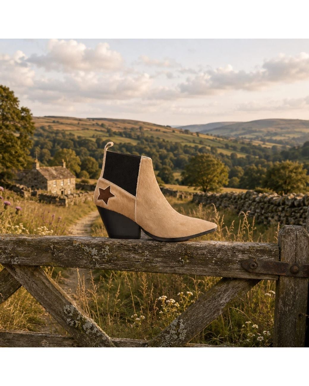 Rosamund Muir London Natural Neutrals Felixa Light Calf Hair With Star Ankle Boots