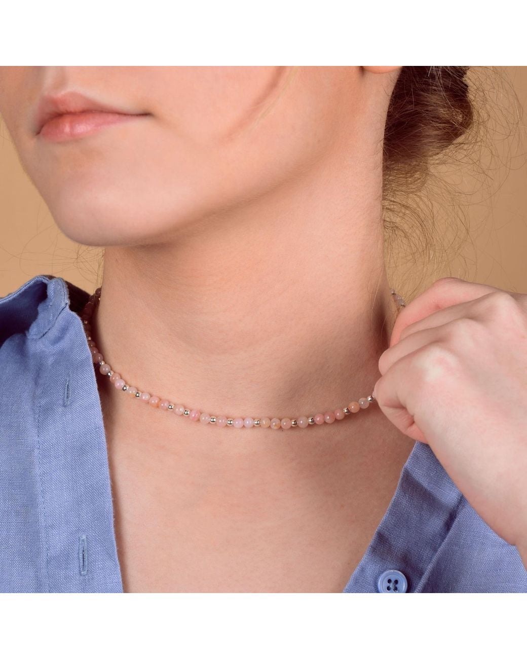 Nellou Jewellery Metallic Jewel Bead October Birthstone Necklace Sterling