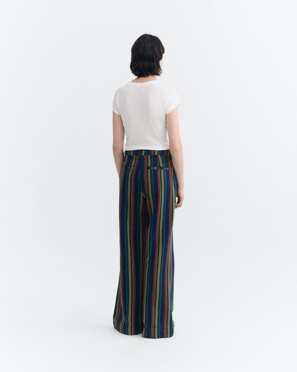 Thinking Mu Gray Patricia Striped Low-Rise Wide-Leg Pants
