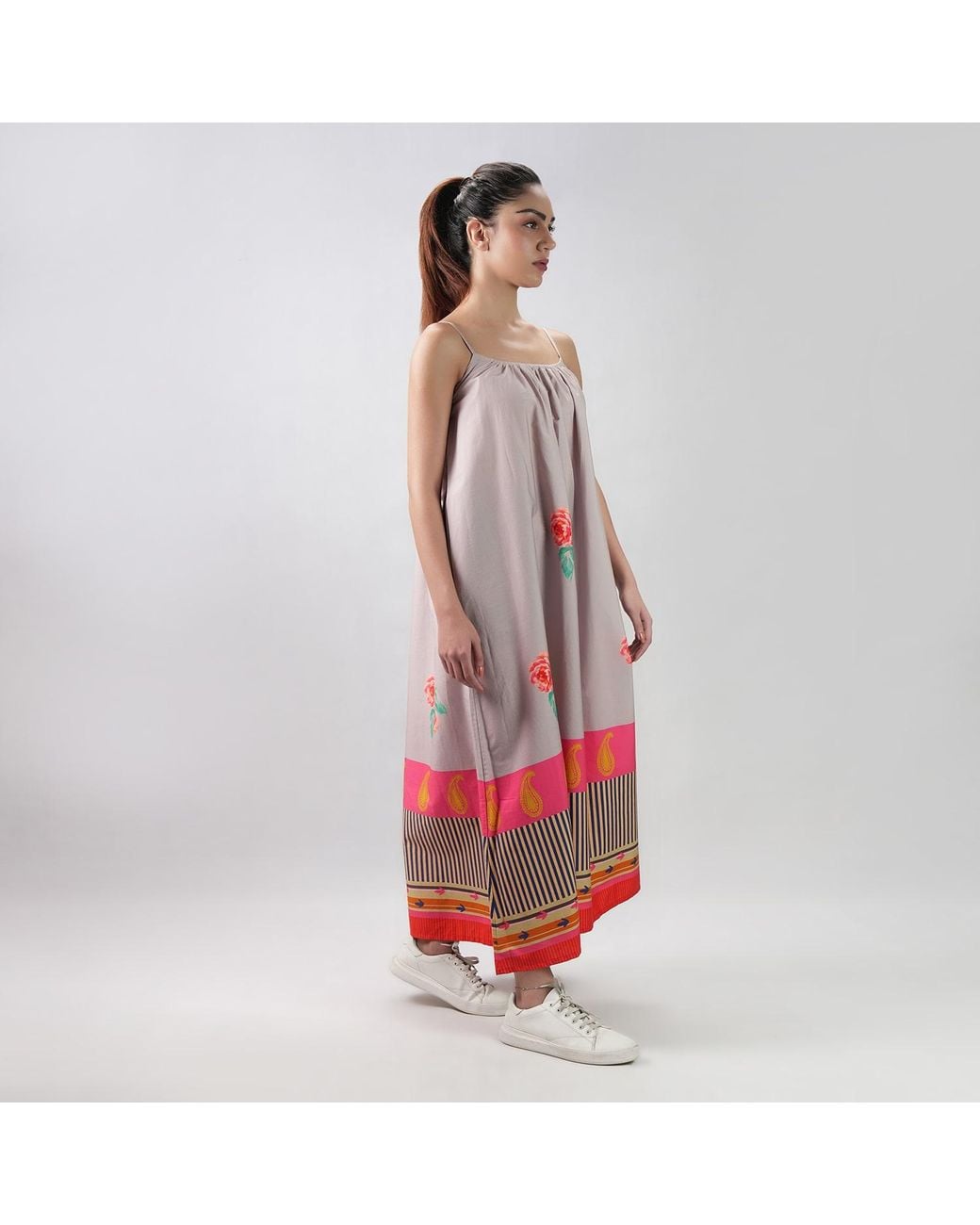 DHARA SHETH DUBAI Red The Floral Archive Rose Print Spaghetti Strap Maxi Dress