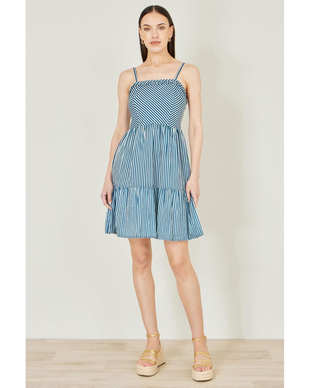 Yumi' Blue Stripe Cotton Mini Sun Dress