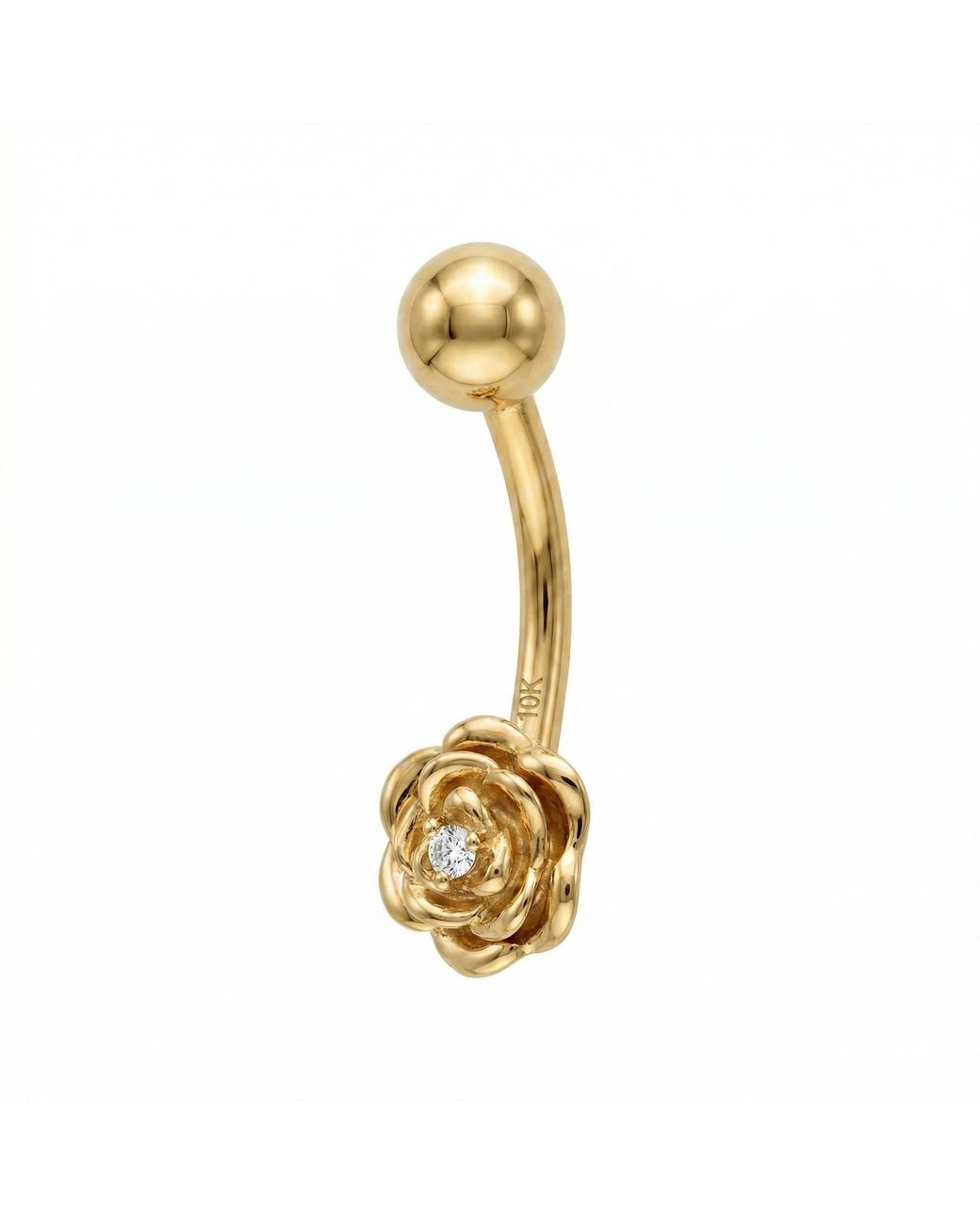 Zahav Jewelry Metallic 10K Solid Cz Flower Shaped Belly Ring