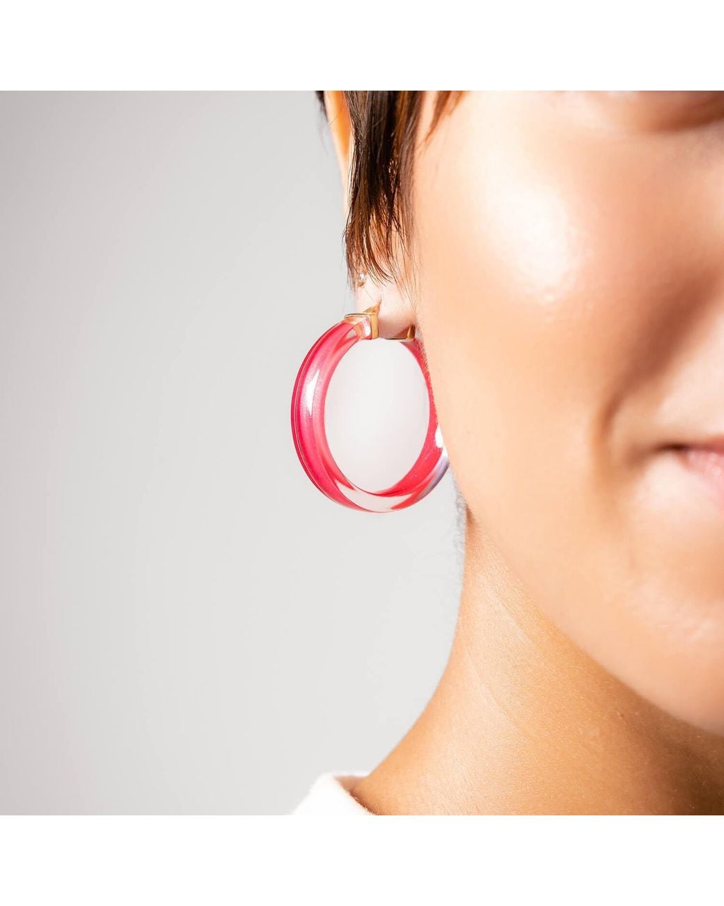 Gold & Honey Pink Flat Illusion Lucite Hoop Earrings