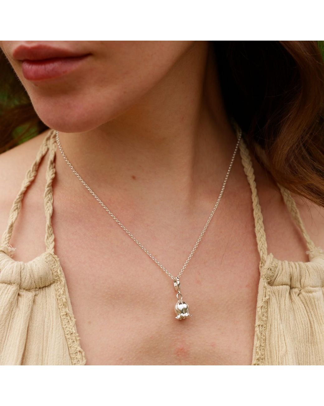 Lily Charmed Metallic Sterling Lily Of The Valley Flower Charm Necklace