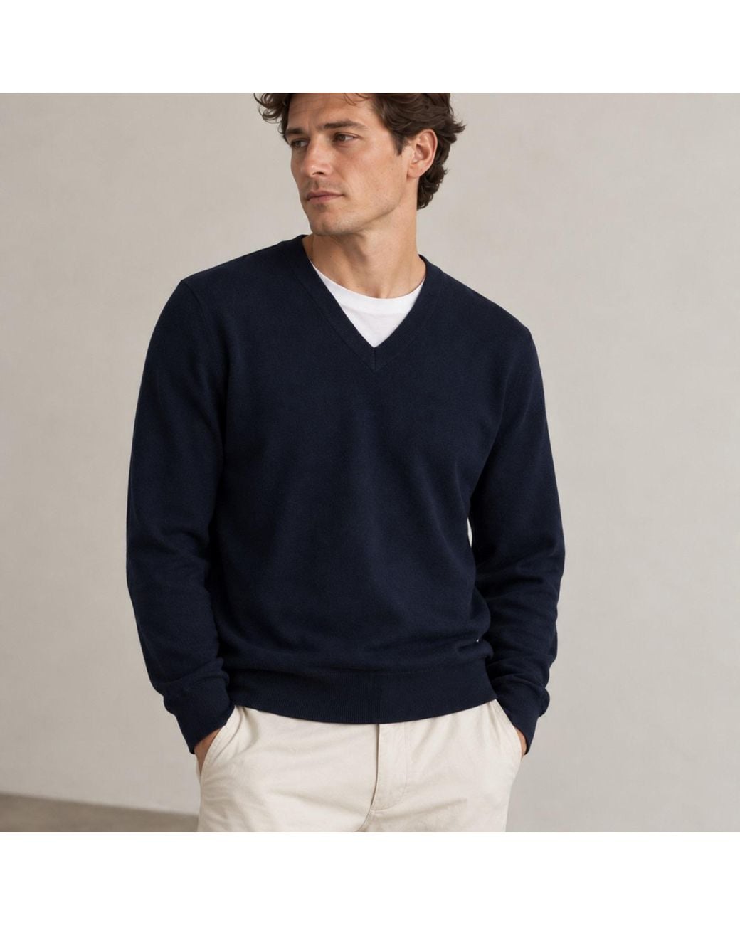 Nuvv Collection Blue V-Neck Merino Wool Sweater – Premium Italian Yarn
