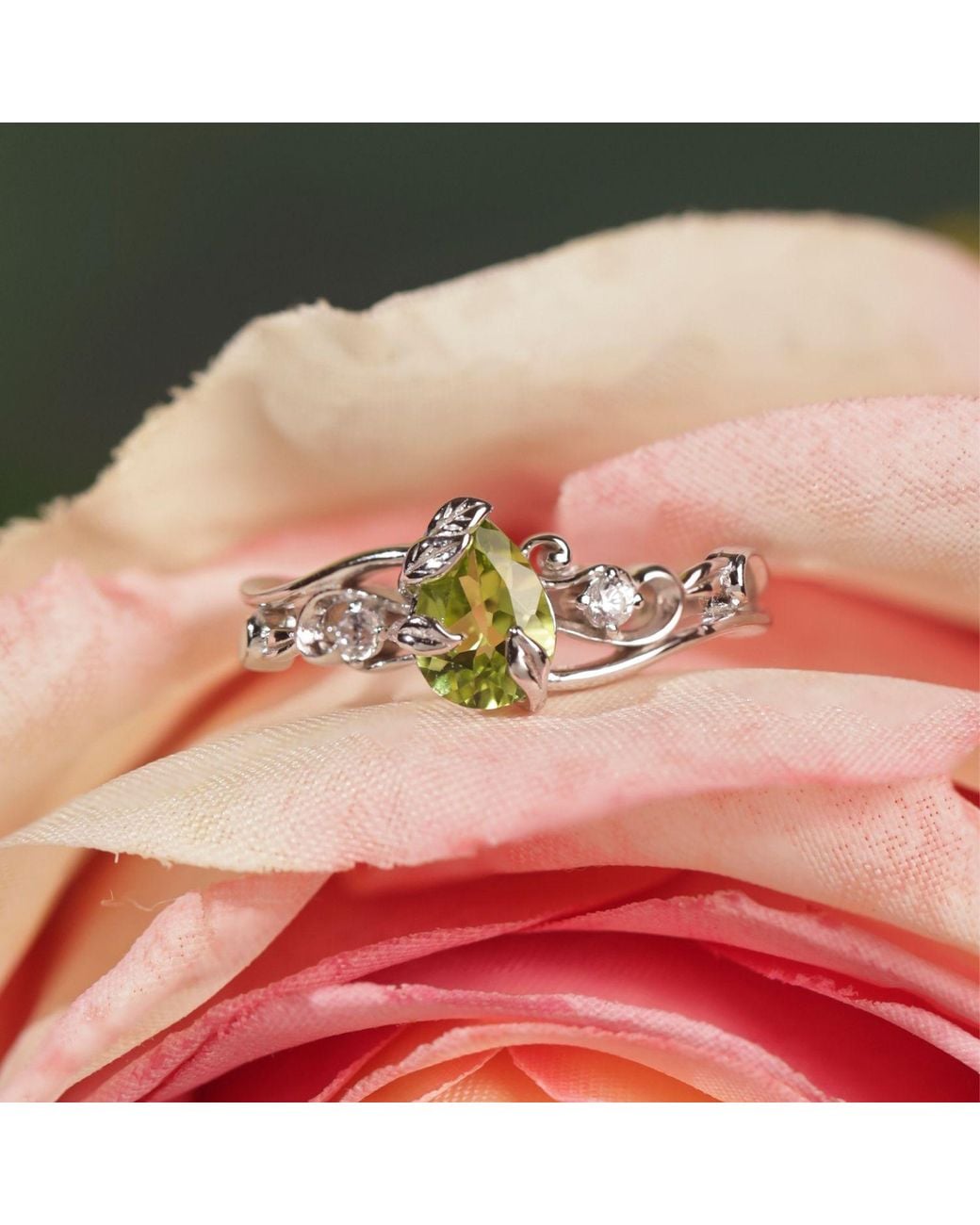 Azura Jewelry New York White Springtide Bloom Peridot Ring Vermeil