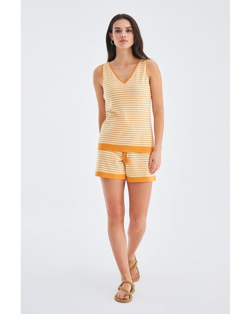 Peraluna Natural Paru Knitted Sleeveless Top & Shorts Matching Set