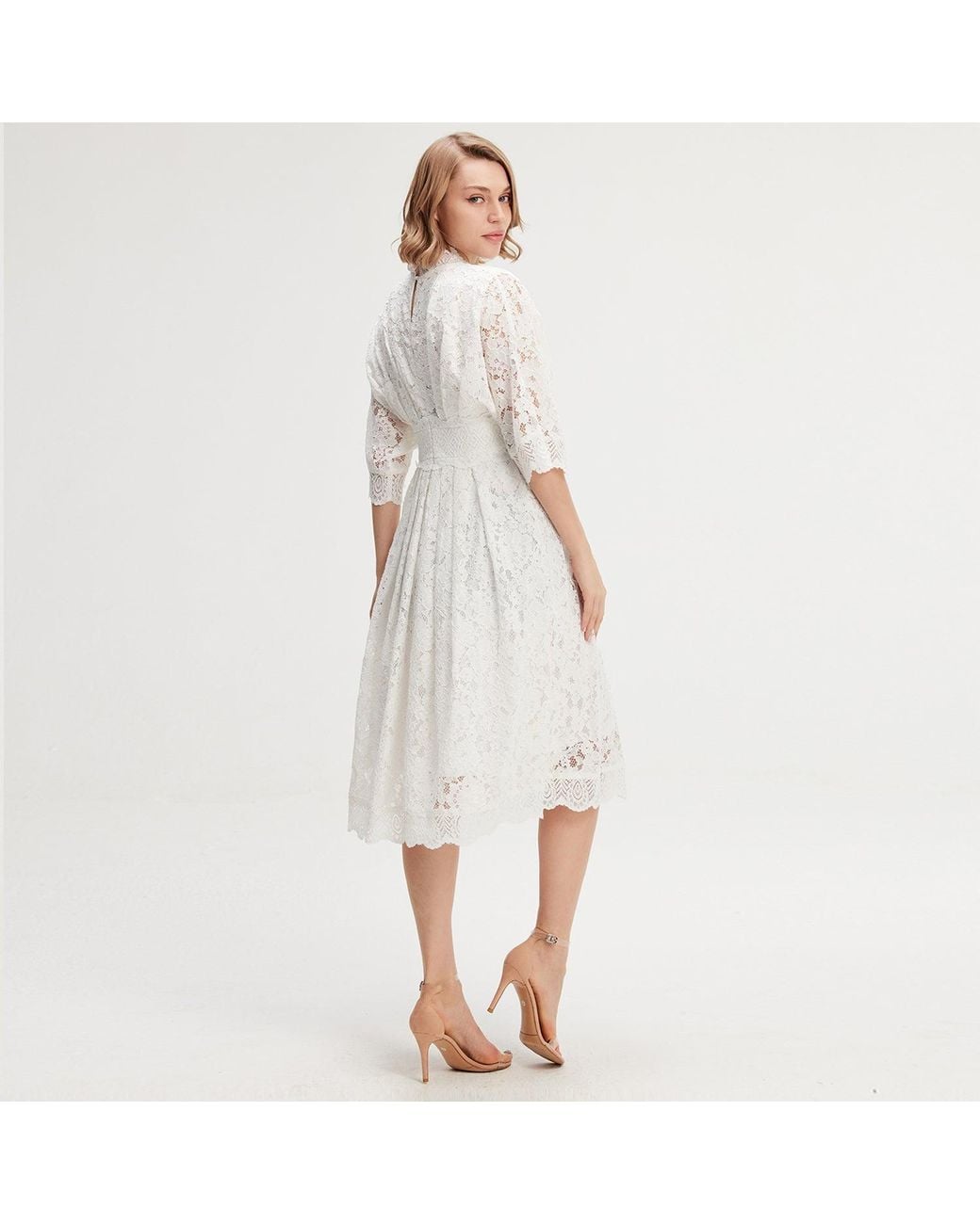 Smart and Joy White Kimono Sleeves Lace Dress
