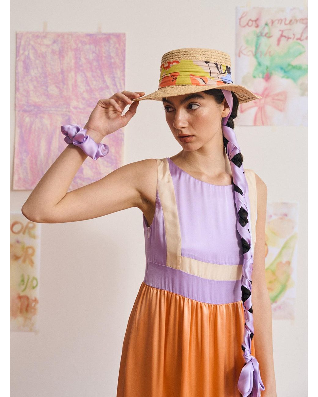Lost Pattern Yellow Frida's Garden Raffia Hat With Ribbon Band