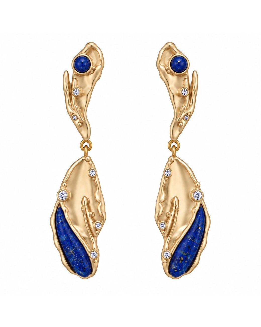 Rare Matters Jewelry Blue Sculptural Lapis Leaf Drop Cz Organic Earrings