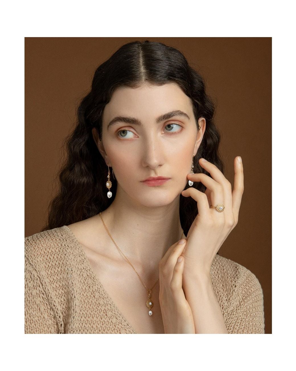 Vintouch Italy Metallic Filigrana Gold-plated Pearl Ring