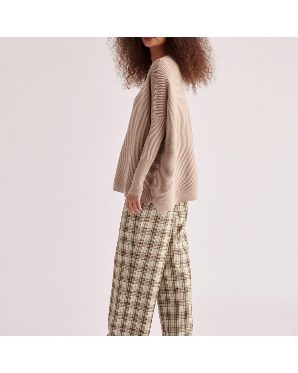 Paisie Natural Ribbed Jumper In Almond