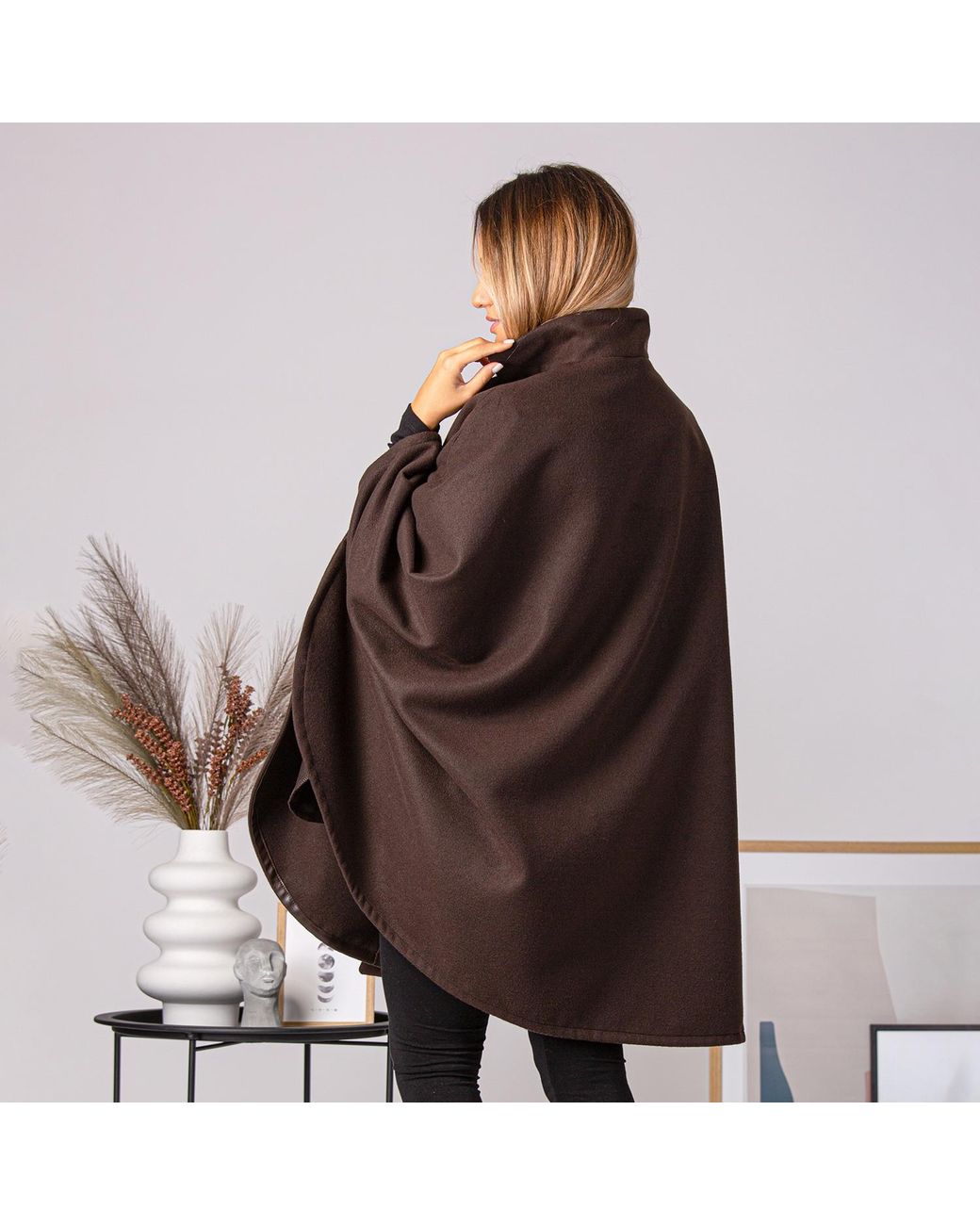 Nikka Place Brown Oversize Wool Cloak Coat With Pockets
