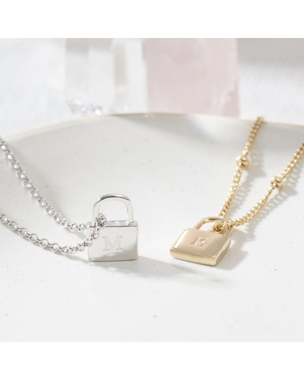 Muru Metallic Padlock Necklace With Bead Chain