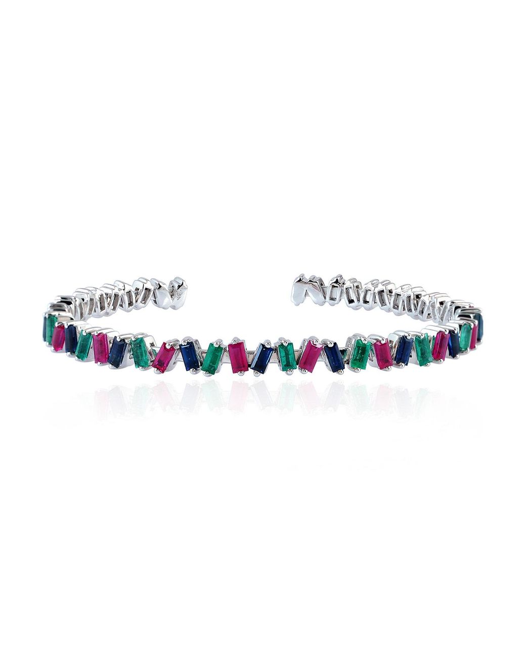 Artisan Blue Emerald, Ruby, Sapphire Baguette Cuff Bangle