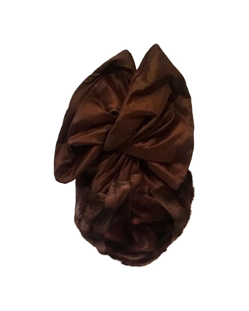 Romer Millinery Brown Twisturban Turban Faux Fur & Chocolate Silk Shantung