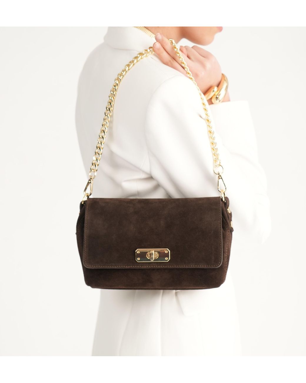 Apatchy London Brown The Maisie Midi Chocolate Suede Bag