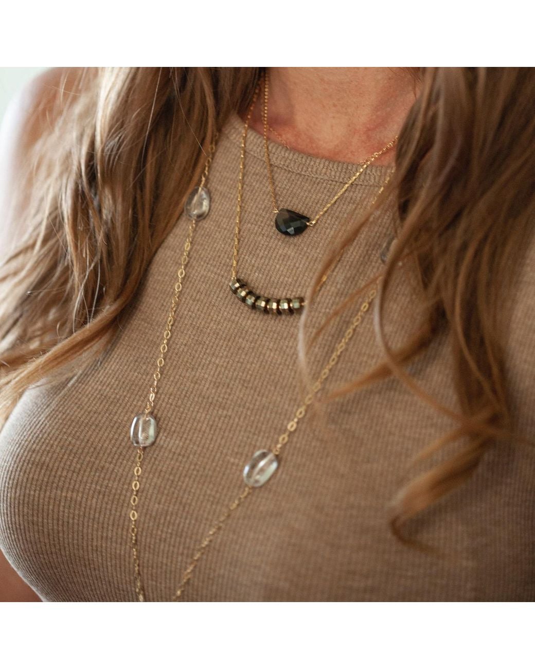 Heather Hawkins Jewelry Metallic Luna Moon Shaped Gemstone Necklace
