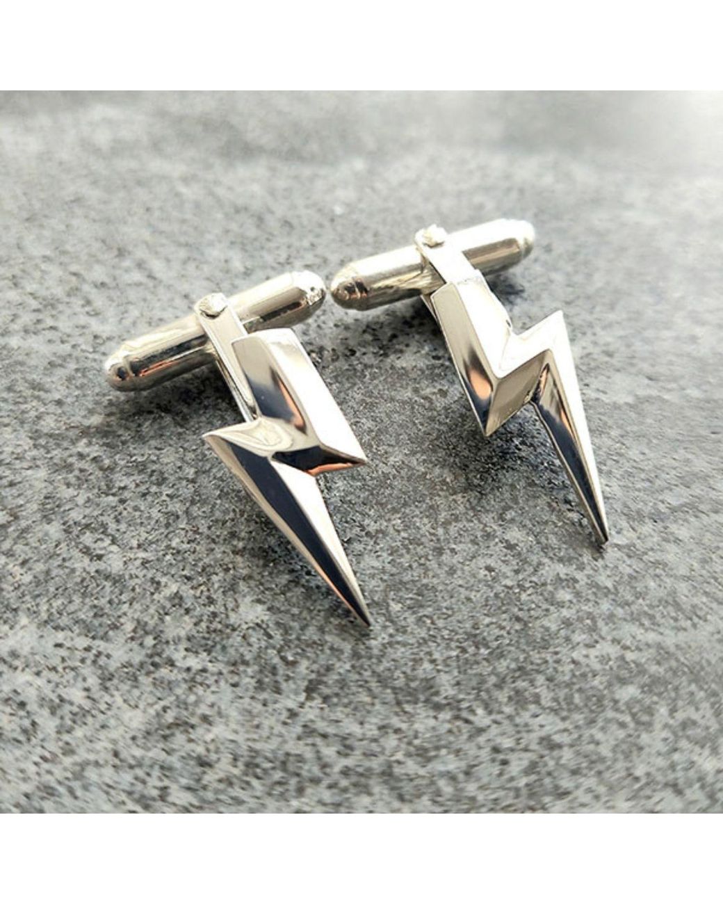 Edge Only Metallic 3D Flat Top Lightning Bolt Cufflinks Sterling for men