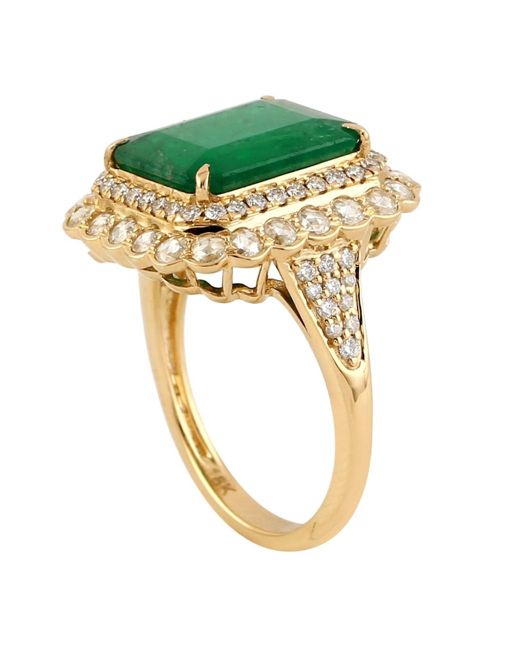Artisan Green Emerald & Diamond Double Halo Cocktail Ring
