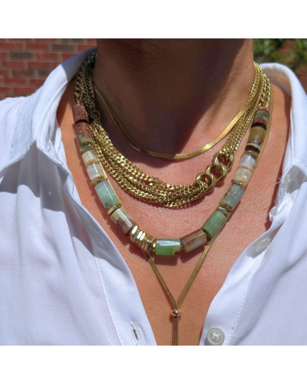 Rachel Nathan Metallic Chrysoprase & Peach Moonstone Barrel-Cut Necklace