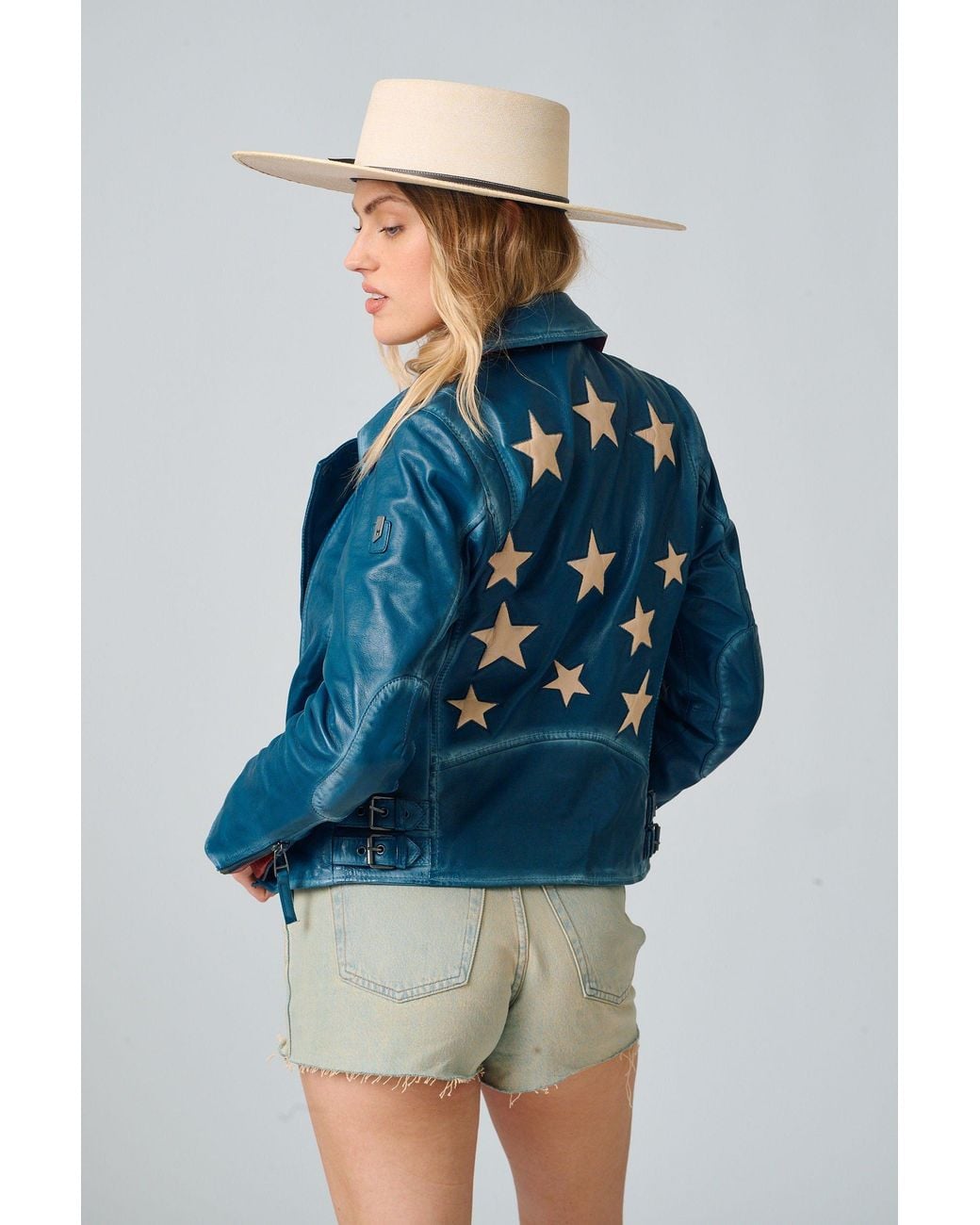Mauritius Blue Star Lambskin Leather Jacket Christy Americana