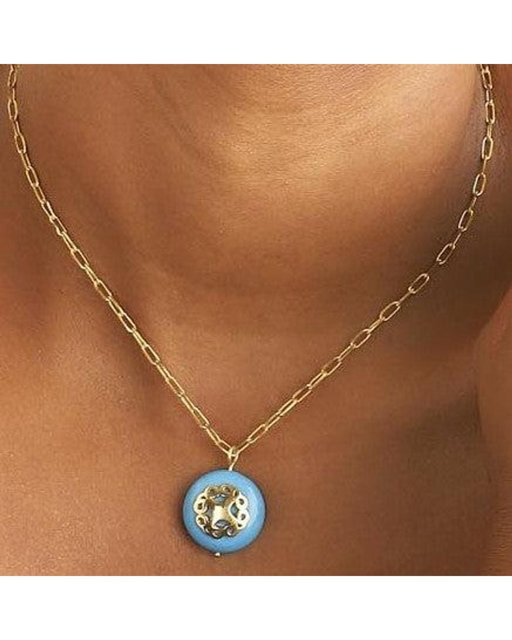 Lila Rasa Metallic Stone Pendant With Filigree