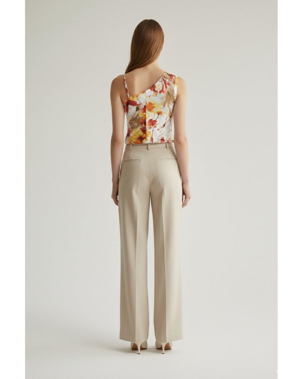 Conquista Red Asymmetric Floral Print Jersey Top With Braided Strap – Viscose-Elastane