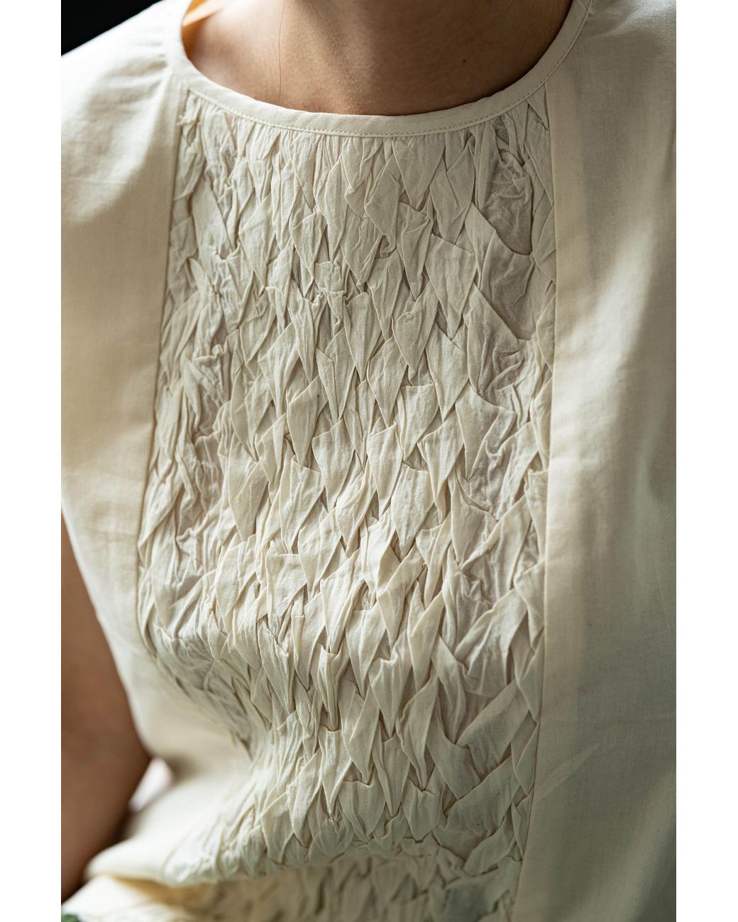 Stovaria Green Hand-Stitched Cotton Panel Statement Sleeveless Top