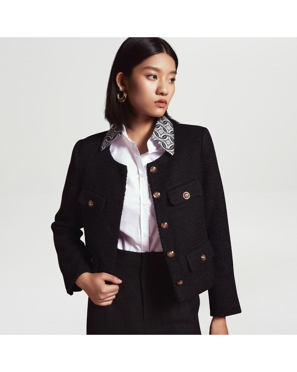Smart and Joy Black Wool And Golden Buttons Short Jacket