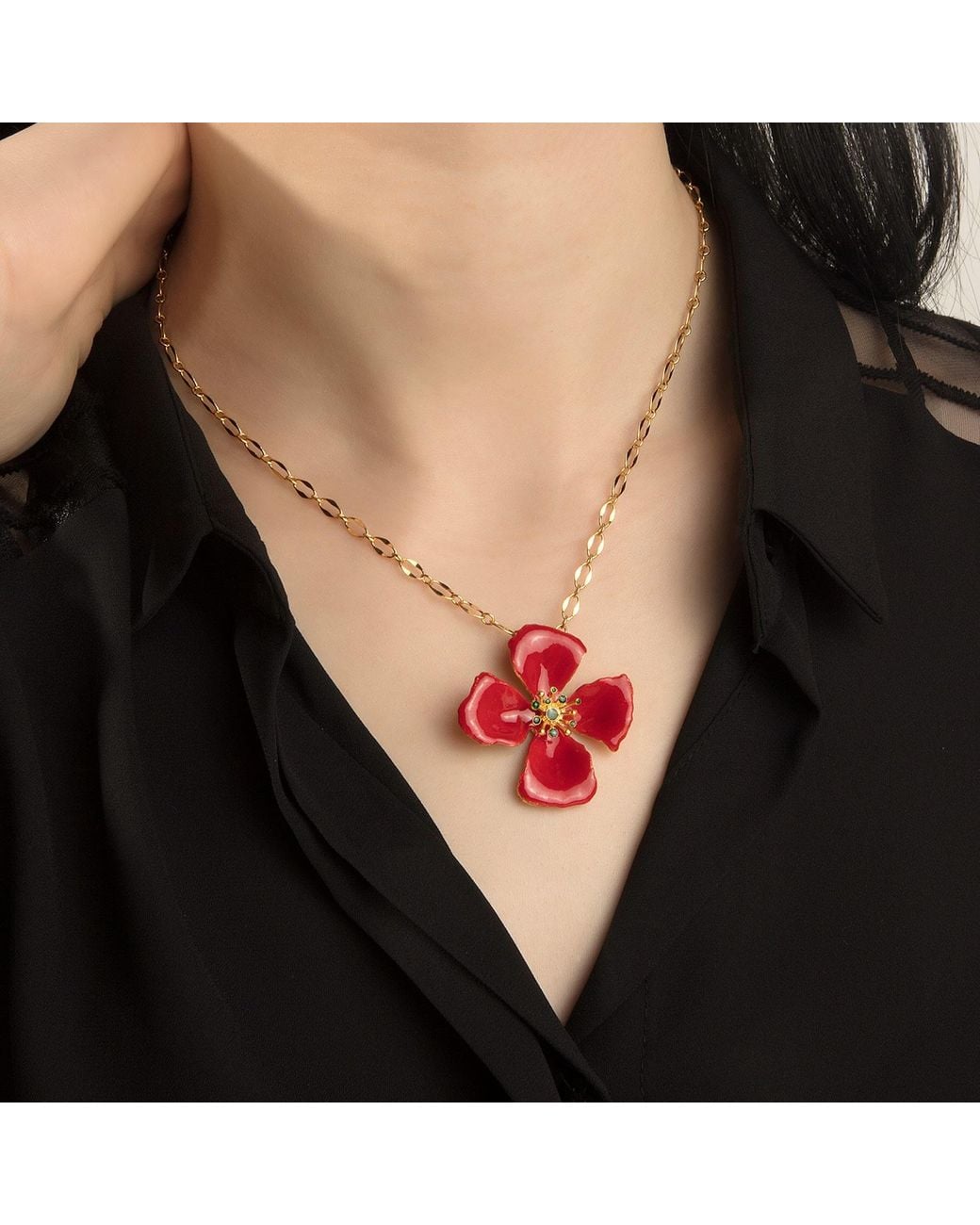 Milou Jewelry Red Hibiscus Flower Necklace