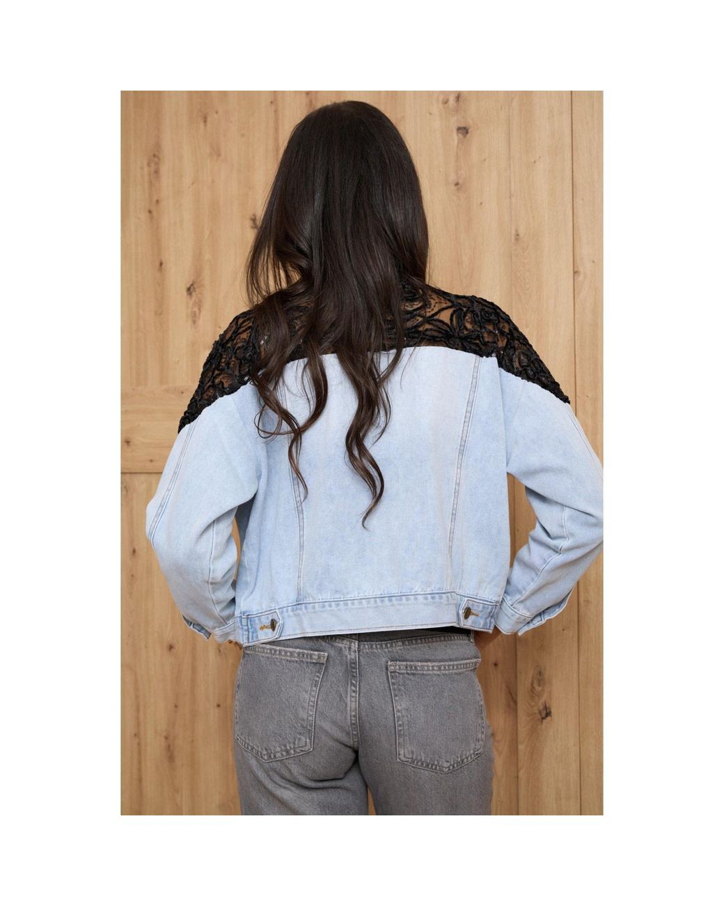 Saachi Blue Floral Mesh Denim Jacket
