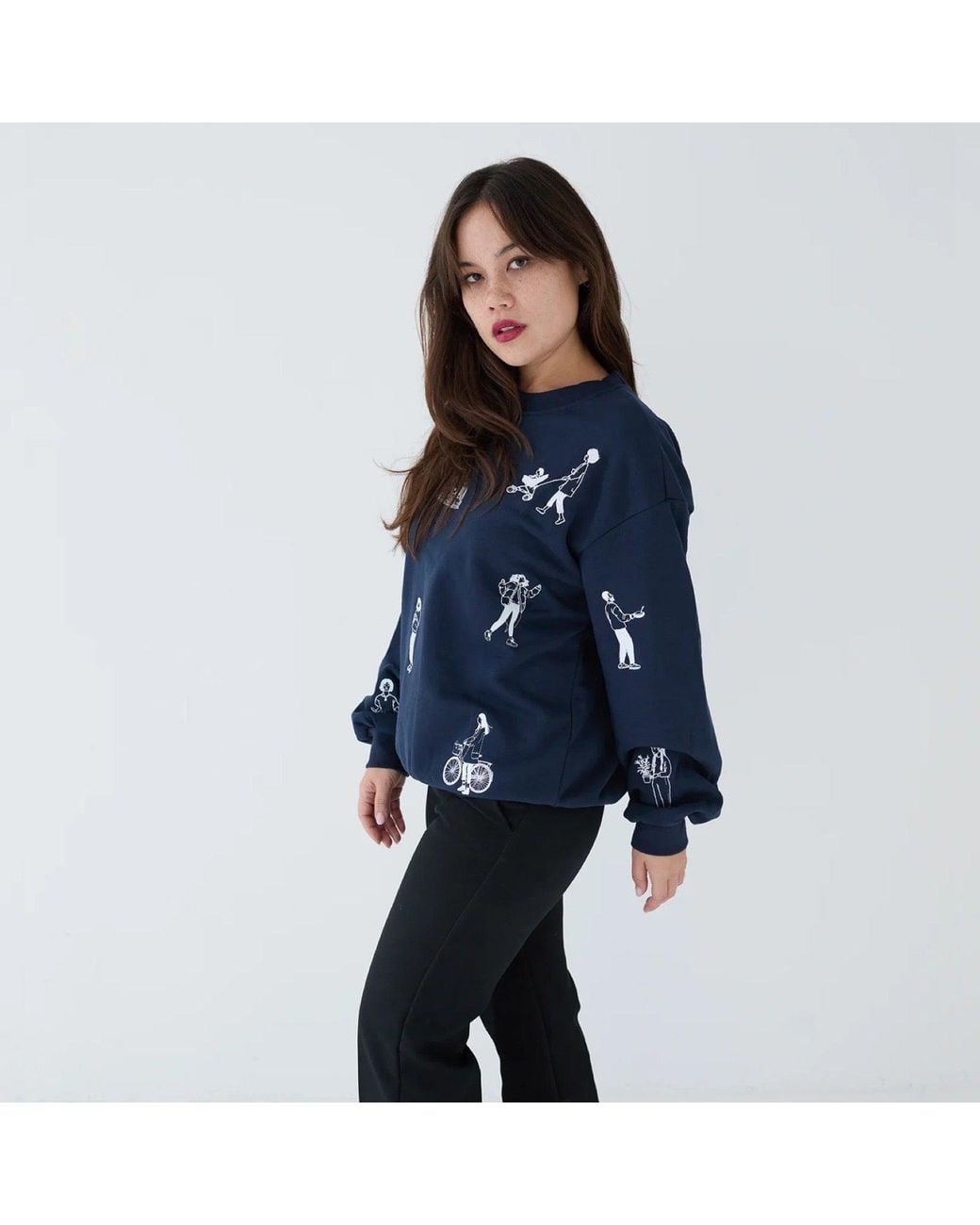London Atelier Byproduct Blue Premium Heavyweight Jumper With People Embroidery